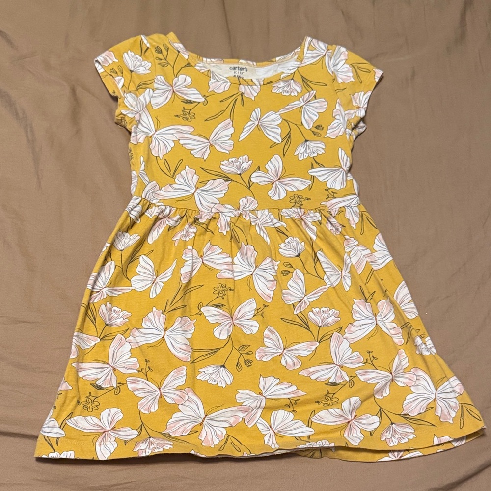 Carter's Yellow Butterfly & Floral Kids Dress - size 6/6x